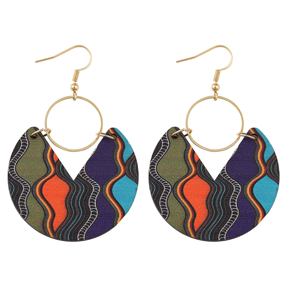 Wholesale Bohemian Double-sided Wooden Geometric Stripe Splicing Earrings ACC-ES-ChuLian008