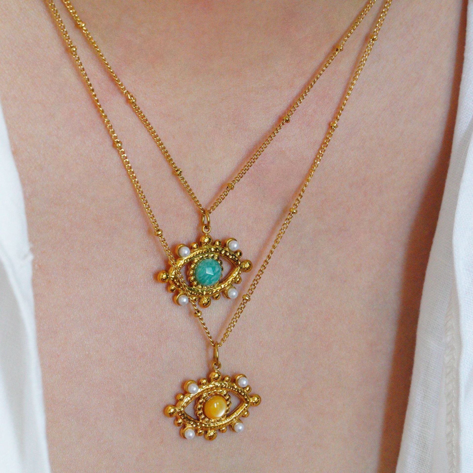 Wholesale Natural Stone Shell Layered Necklace - Hand Beaded Stainless Steel Gold Plated Jewelry Accessory for Everyday Fashion