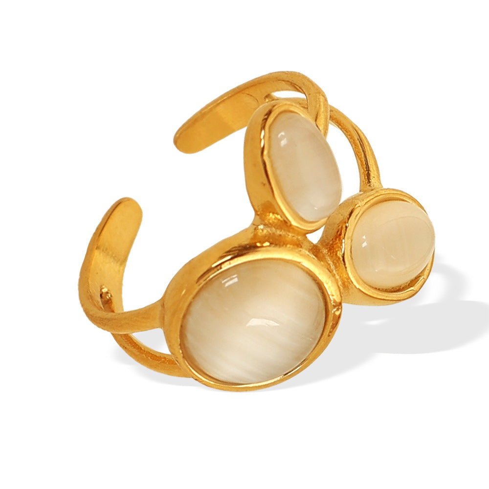 Wholesale Internet Celebrity Temperament Personalized Style Ring Inlaid with Cat' s Eye Open Ring High-End Fashion European and American Retro Ring