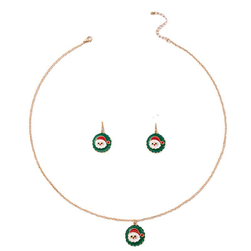 Wholesale Santa Claus Oil Drop Necklace Earring Set ACC-ES-YongGe002
