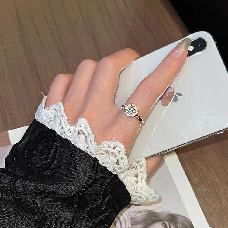 Wholesale titanium steel open micro-inlaid zircon rotatable ring