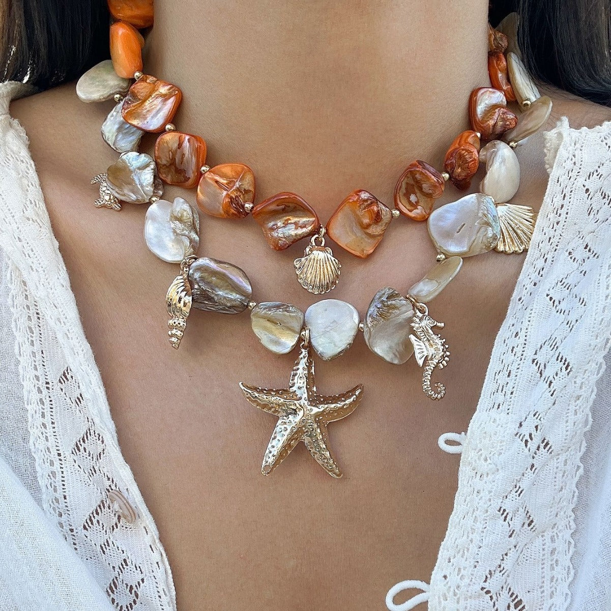 Wholesale  ocean wind shell starfish necklace