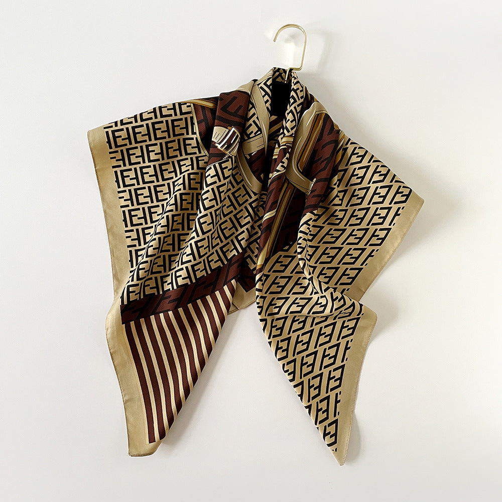 Wholesale Light Luxury Printed Dark Coffee Twill Satin Square f Stylish Women S Everyday Accessory