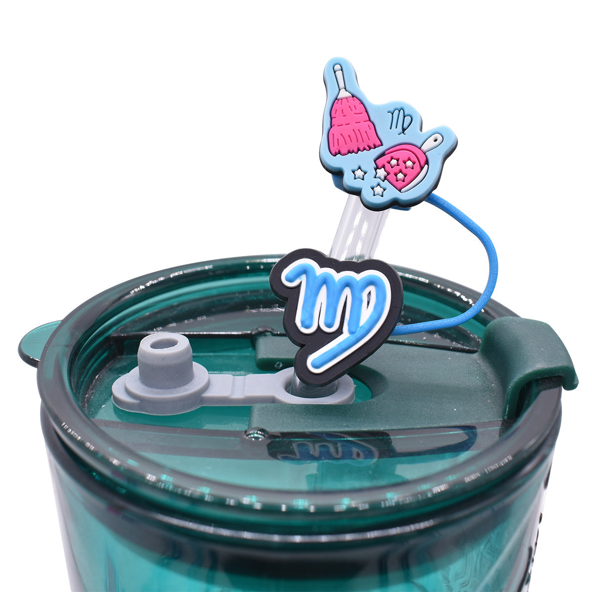 Wholesale Random Color 100pcs Twelve Constellations Straw Tube Cap 10mm Soft Glue Straw Decoration Straw Cover ACC-SCR-RYY029