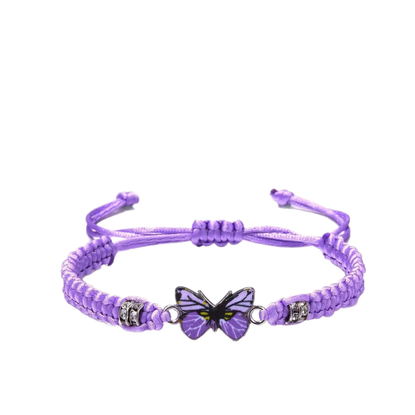 Wholesale Butterfly Design Adjustable Handmade Woven Bracelet Alloy Pendant Black Rope Women S Fashion Accessory