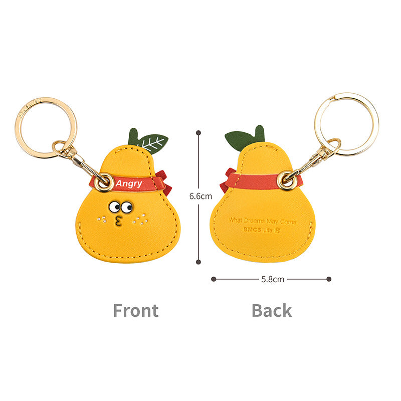 Wholesale Fruit Print Drop Shaped PU Leather Card Holder Keychain Cute Bag Charm Boutique Resale Gift