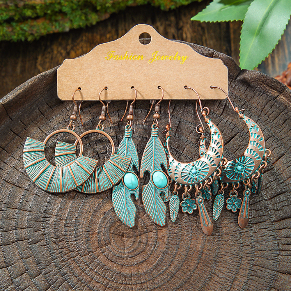 Wholesale Retro Irregular Tassel Earrings Set 3 Piece Alloy Fashion Jewelry for Boutique Resale