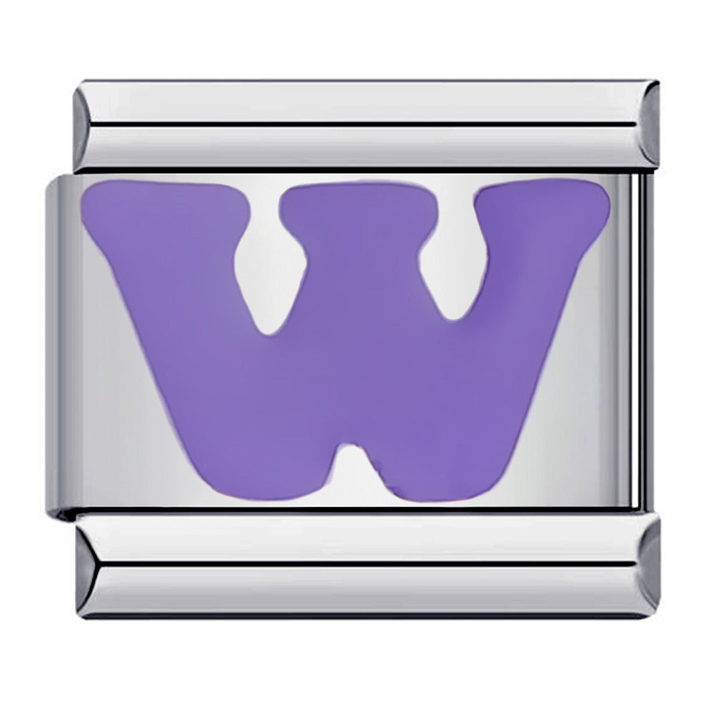 Wholesale Italian Charm Bracelet 9mm DIY Splicing Removable Purple English Letters Stainless Steel Composable Bracelet