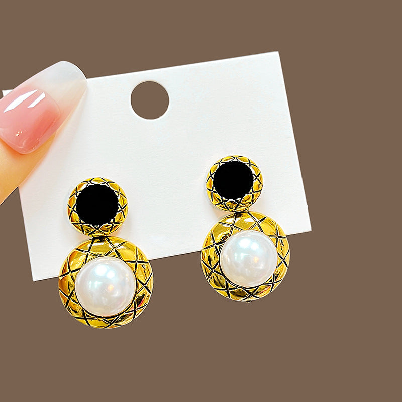 Wholesale S925 silver needle gold texture pearl earrings