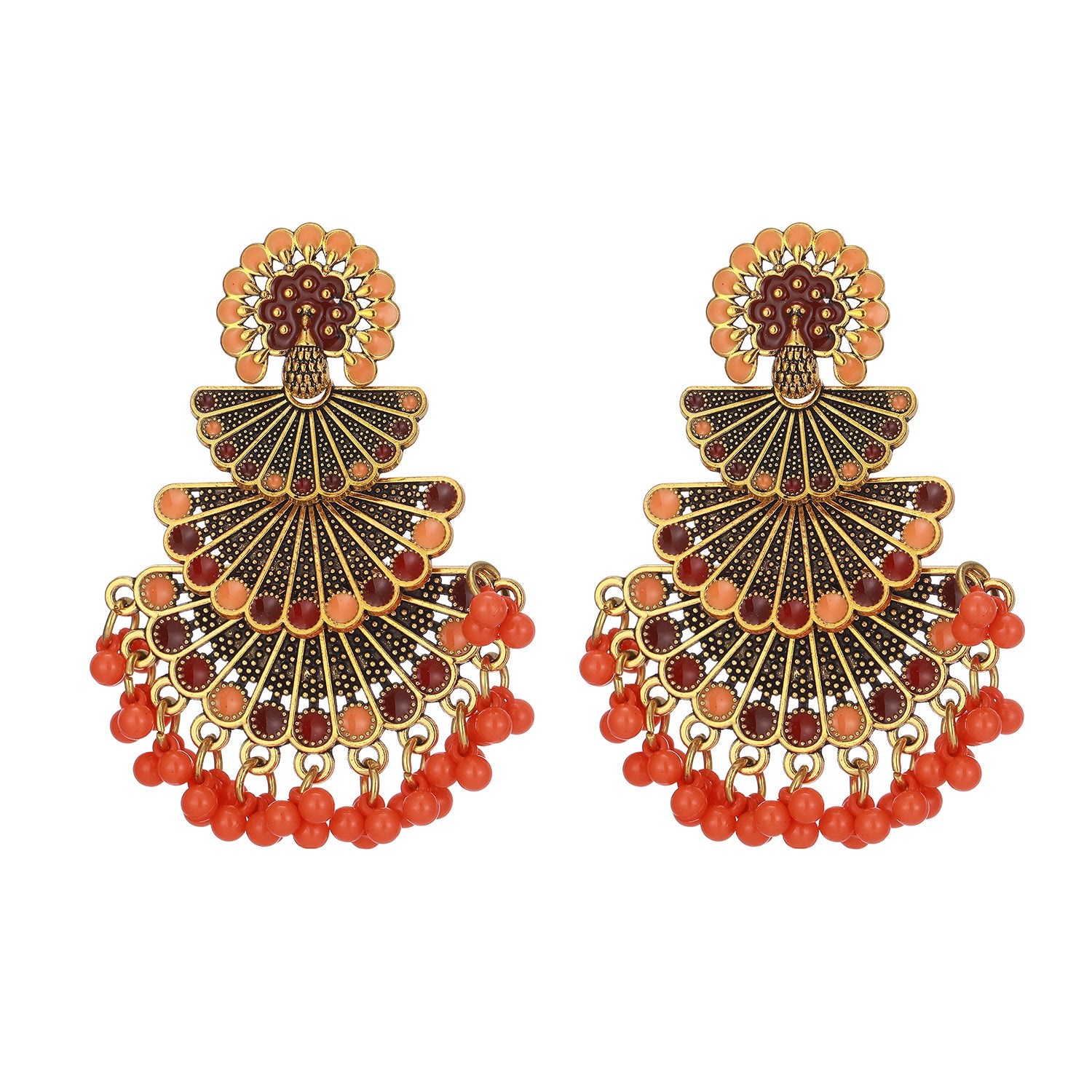 Wholesale Indian Style Peacock Tassel Earrings Colorful Bohemian Beaded Ethnic Fashion Jewelry Accessory Gift