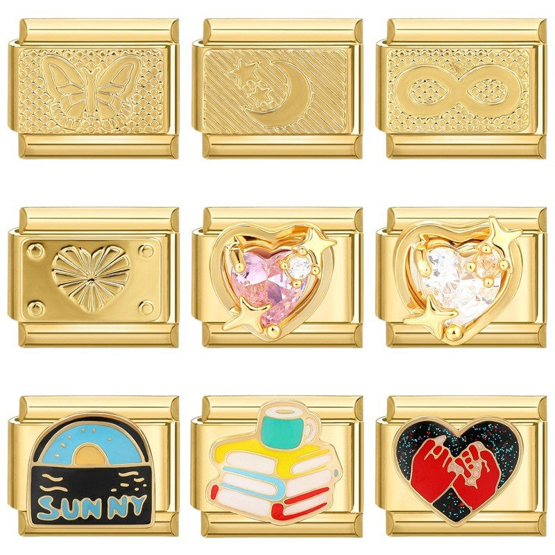 Wholesale Italian Charm Bracelet 9mm DIY Splicing Creative Pattern Stainless Steel Composable Bracelet