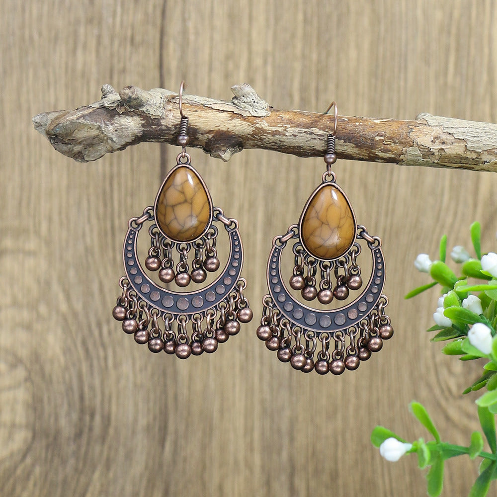 Wholesale Bohemian Wooden Earrings Tassel Bell Pendant Triangle Design Fashion Jewelry Accessory