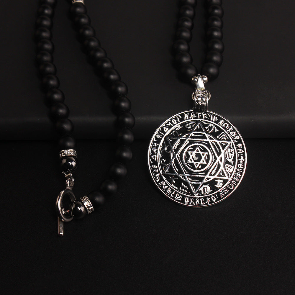 Wholesale  Natural Stone Black Frosted Agate Six-Pointed Star Pendant  Necklace