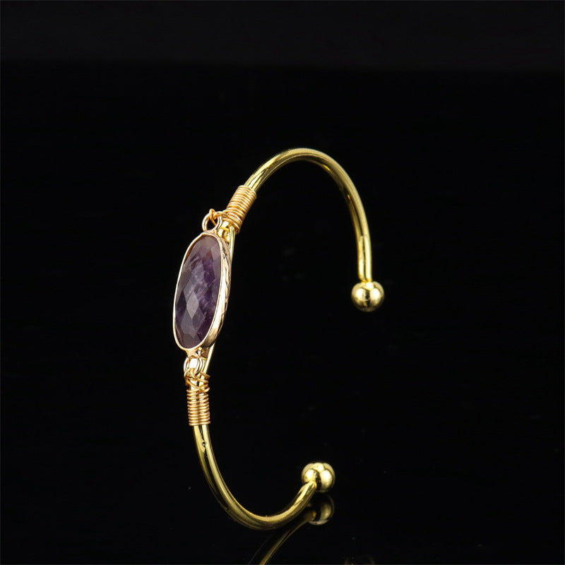 Wholesale Handmade Wire Wrapped Bracelet Natural Agate Crystal Moonstone Gold Wrap Unisex Fashion Accessory Gift