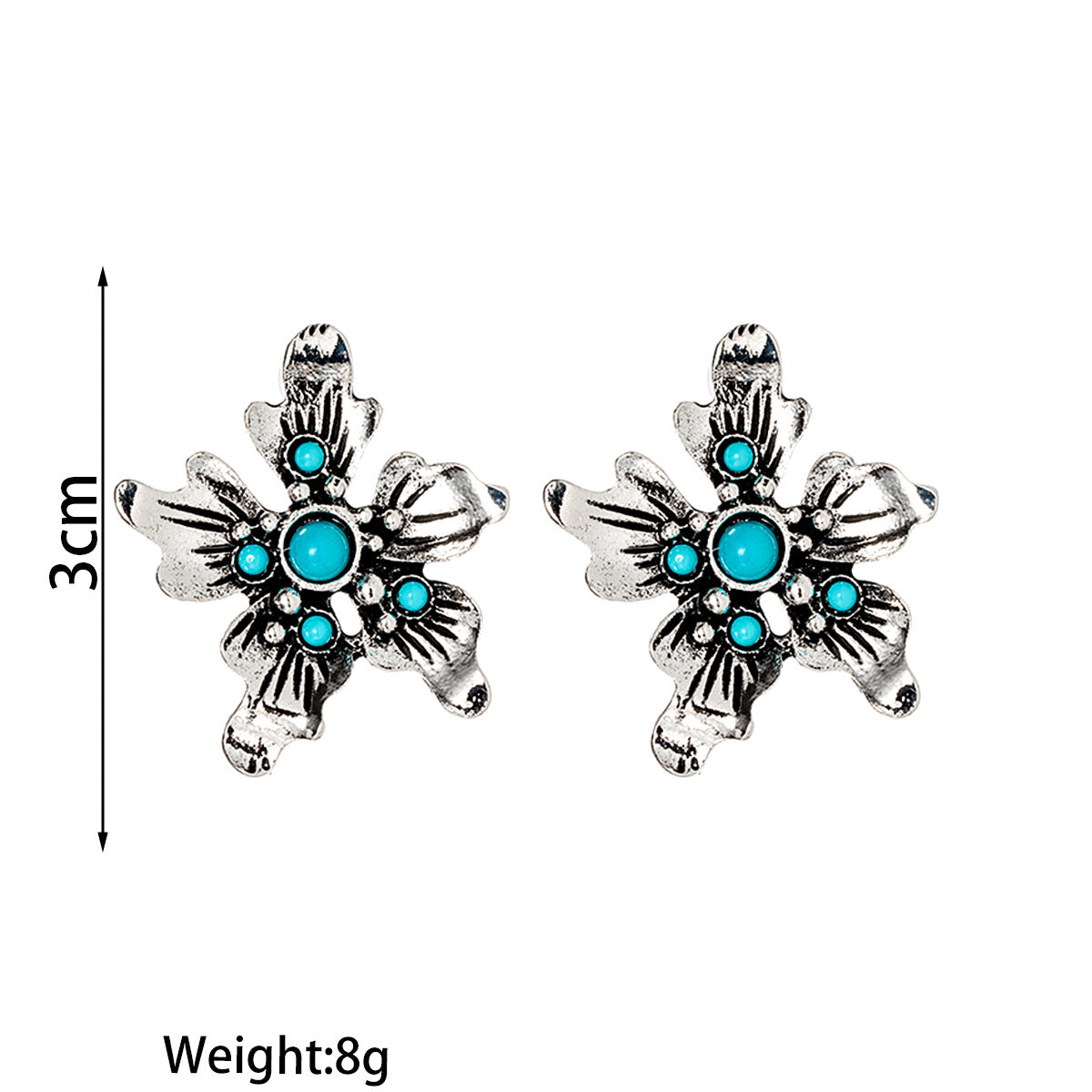 Wholesale  Retro Silver Flower Inlaid Turquoise Women's Alloy Earrings