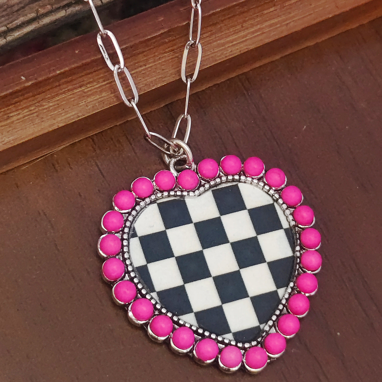 Wholesale Retro Bohemian Heart Pendant Necklace Blue Zinc Alloy Plated Chain Western Cowboy Style Jewelry Accessory