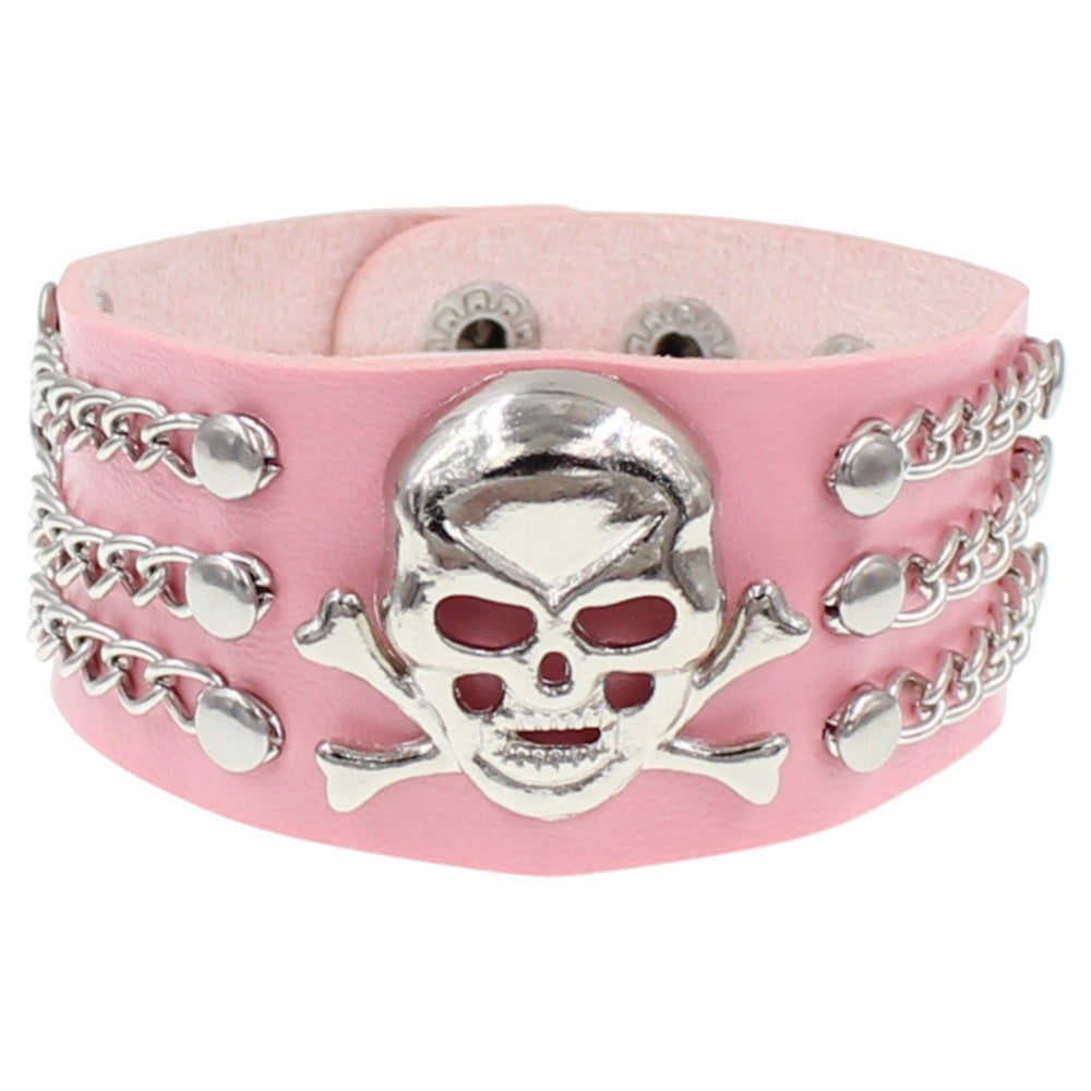 Wholesale Leather Punk Skull Bracelet
