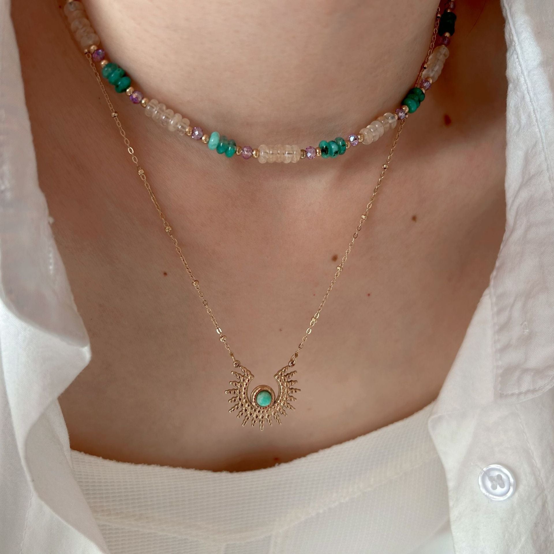 Wholesale Stainless steel  natural stone handmade chain color retaining necklaces