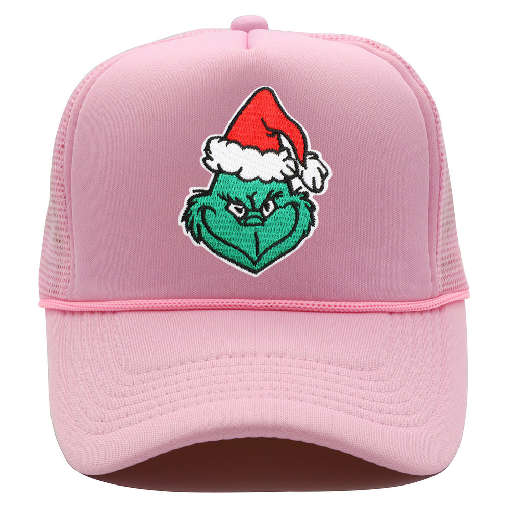 Wholesale Christmas green hair monster embroidered label grid baseball cap