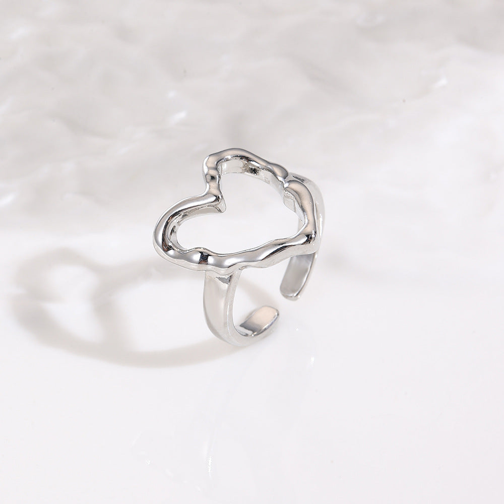 Wholesale Glossy geometric concave and convex heart star four-leaf clover adjustable ring