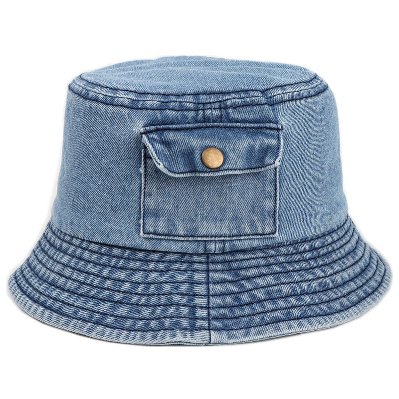 Wholesale Fisherman hat retro Denim small pocket short brim basin hat bucket hat