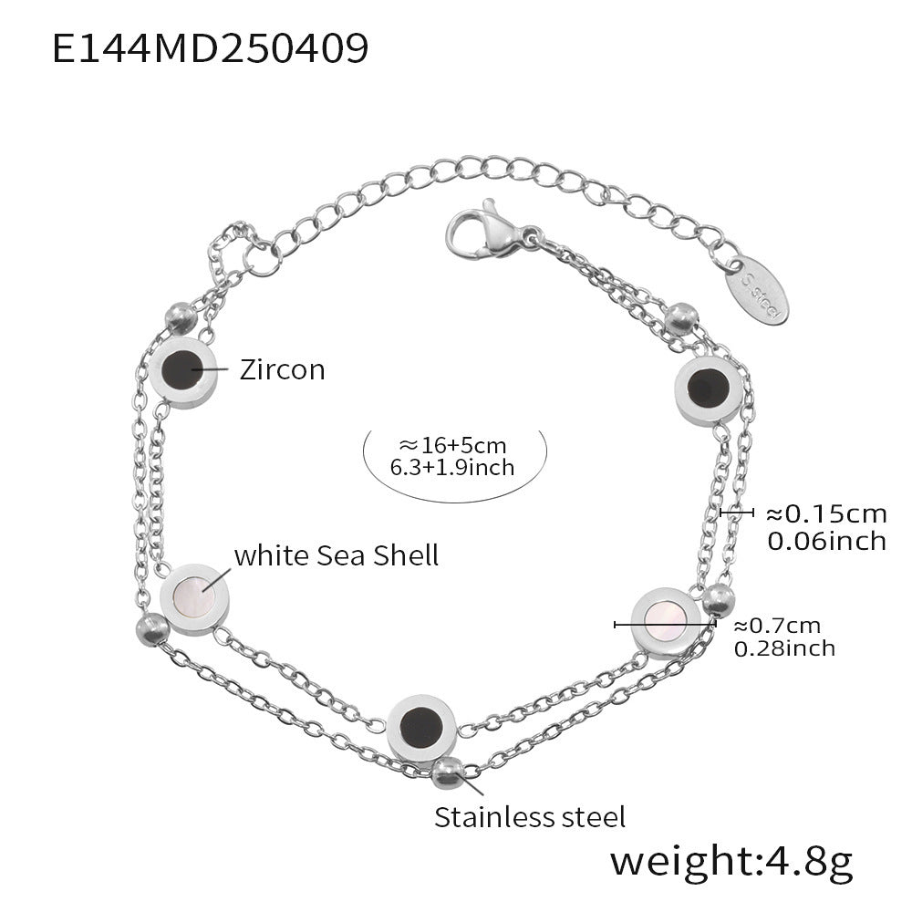 Wholesale Roman Numeral Black White Shell Pendant Necklace Stainless Steel Gold Plated Boutique Resale