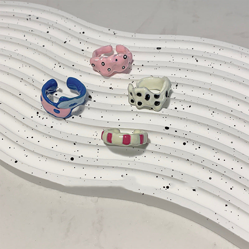 Wholesale  Color Irregular Graffiti Handmade Glaze Ring