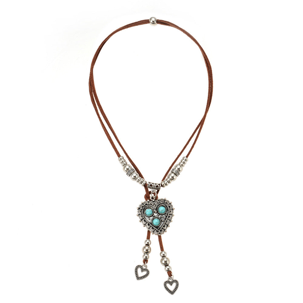 Wholesale Tassel Heart Pendant Necklace Women' s Ancient Style Zen Retro Design Versatile Clavicle Chain Accessories
