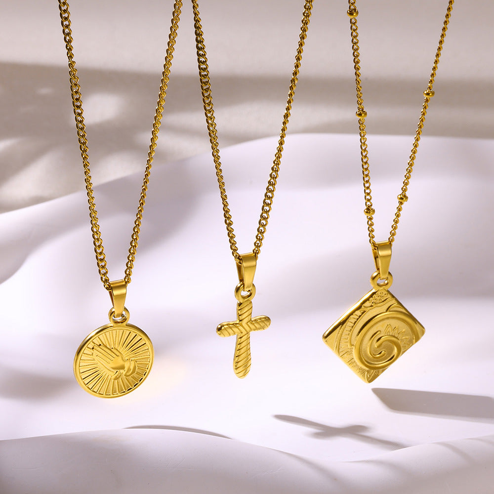 Wholesale Stainless steel embossed cross necklace