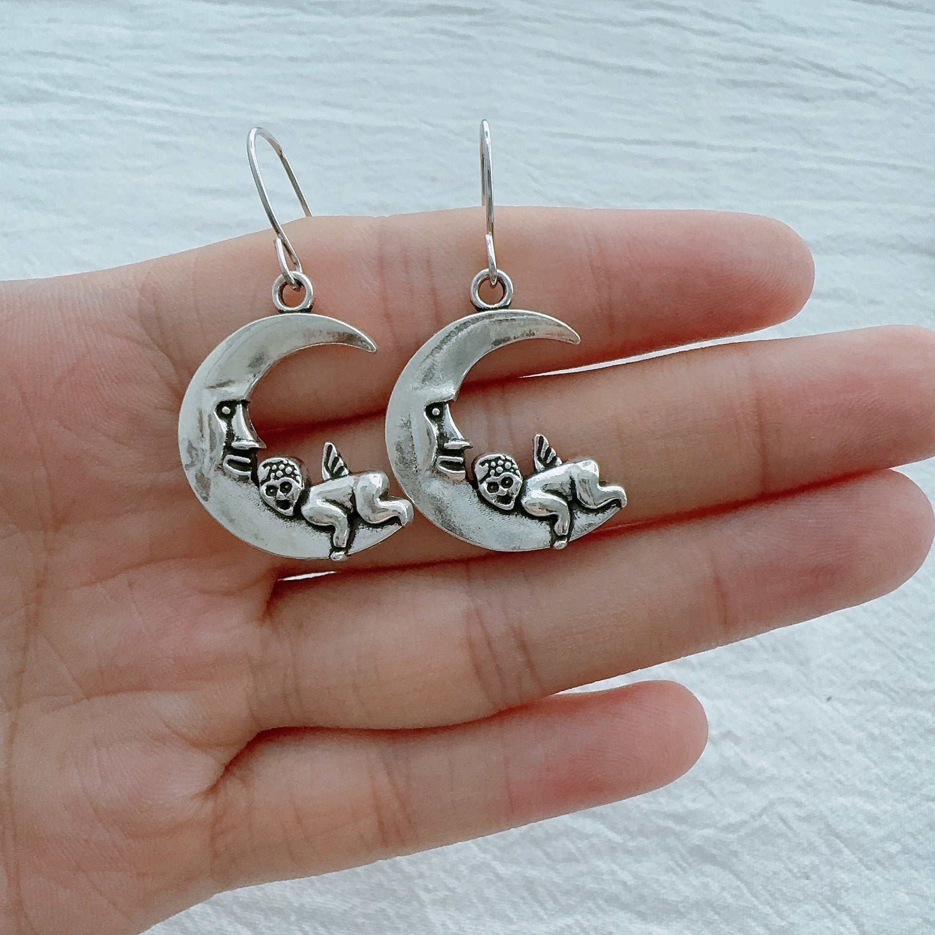 Wholesale  Retro Alloy Moon Angel Pendant Earrings