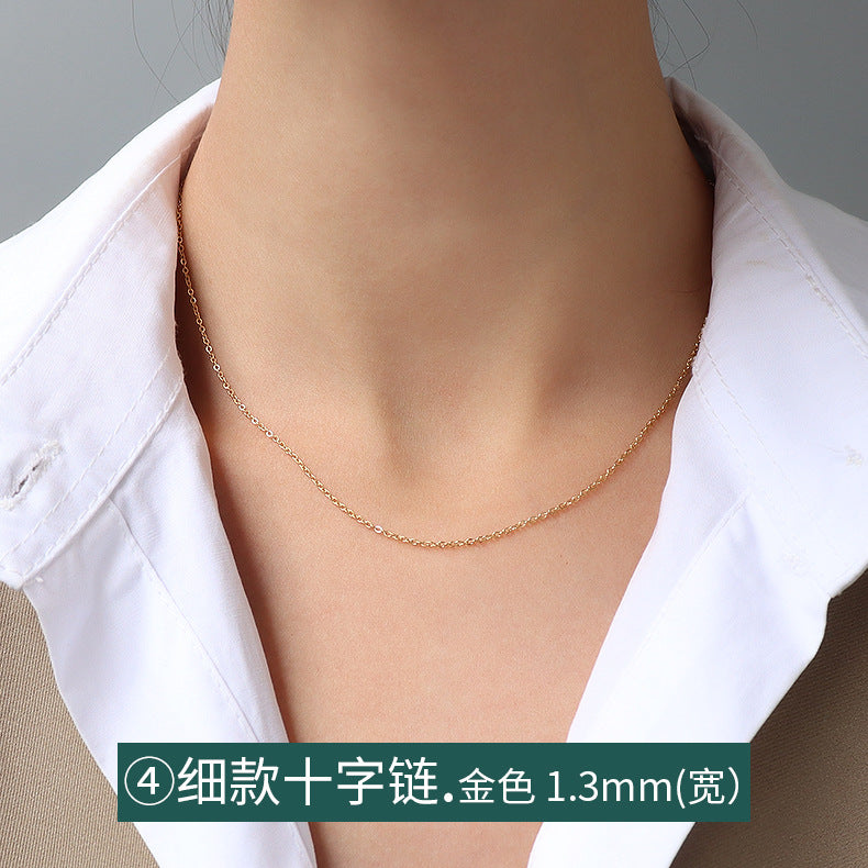 Wholesale 2pcs Cross Necklaces Snake Bone Chain Twist Chain Box Chain Titanium Steel 18K Gold Plated Clavicle Chain ACC-NE-MiLi002