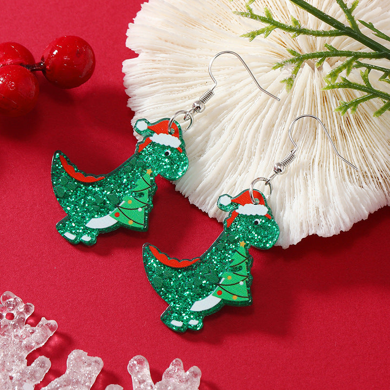 Wholesale  Christmas earrings fashion Christmas hat elk dinosaur acrylic printed earrings
