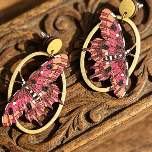 Wholesale Wooden Retro Hollow Butterfly Earrings Colorful Printed French Style Ear Jewelry Fashion Accessory For Party Wear And Resale