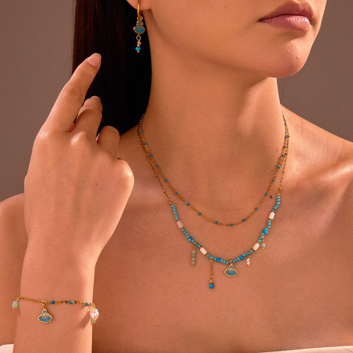 Wholesale Stainless Steel Children' s Colorful Beaded Jewelry Set