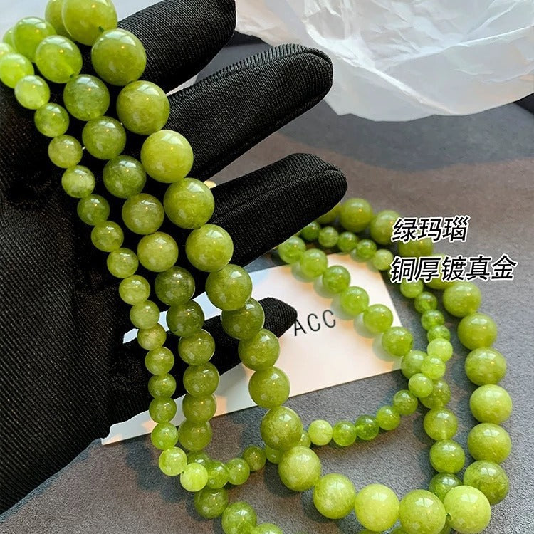 Wholesale Geometric Layered Agate Beaded Necklace Green 6mm Multi-layer Jewelry Accessory