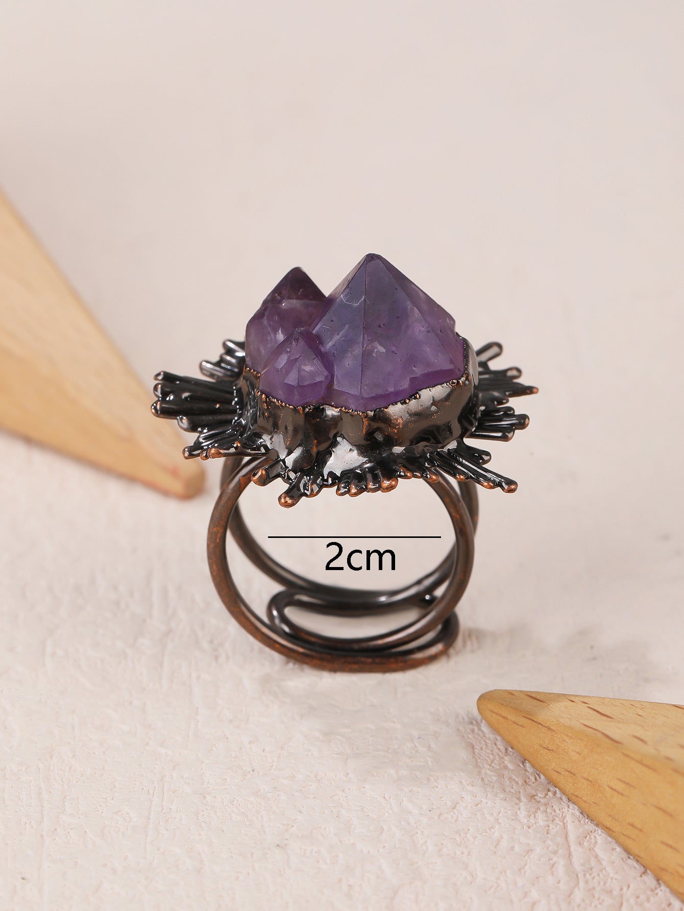 Wholesale  retro style natural amethyst Bud Purple Jade Flower opening bronze plating adjustable personality  ring