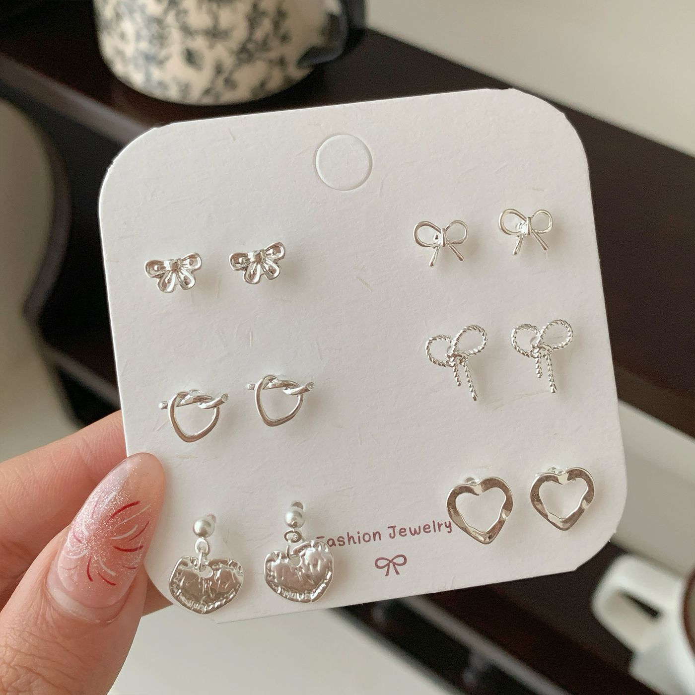 Wholesale Silver zircon butterfly flower star earring set