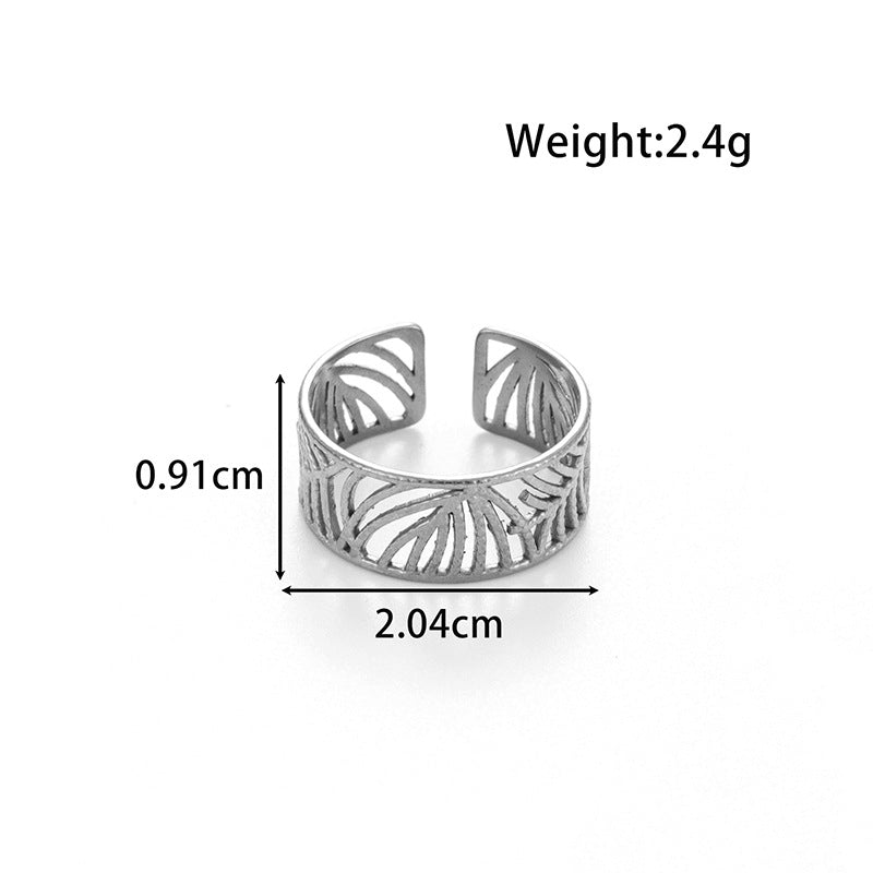 Wholesale  metallic  leaves smiley face  simple style opening adjustable titanium steel ring