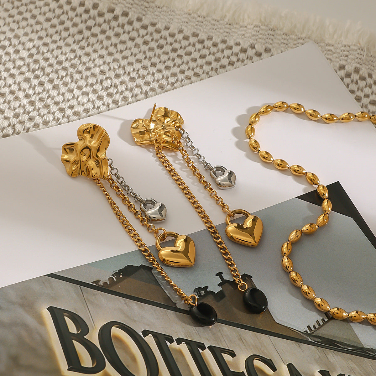 Wholesale 18k gold stainless steel gold and silver color matching love  earrings