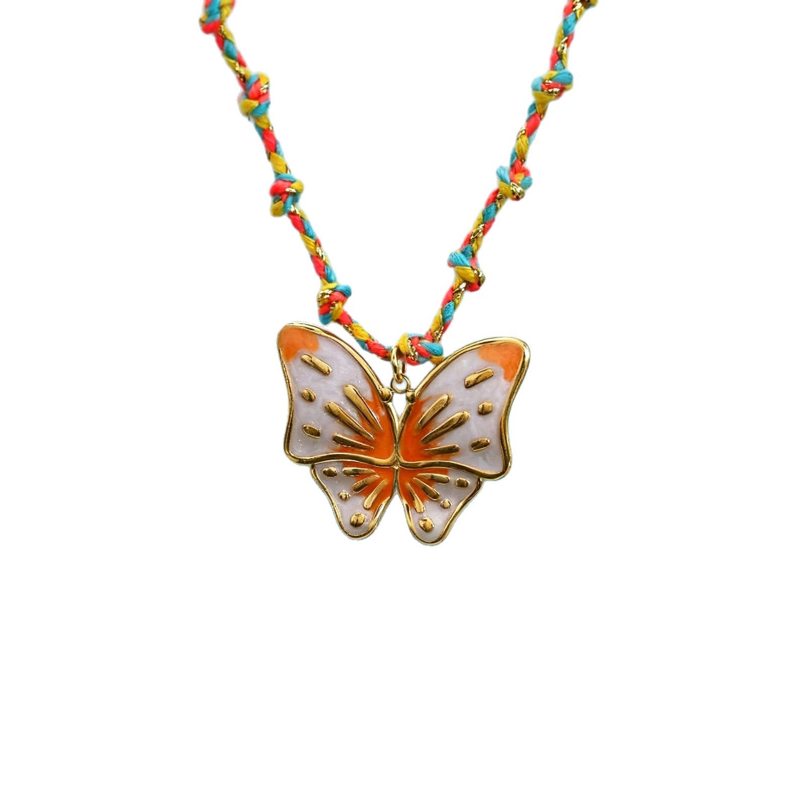 Wholesale Stainless Steel Gradient-Colored Butterfly Woven Rope Chain