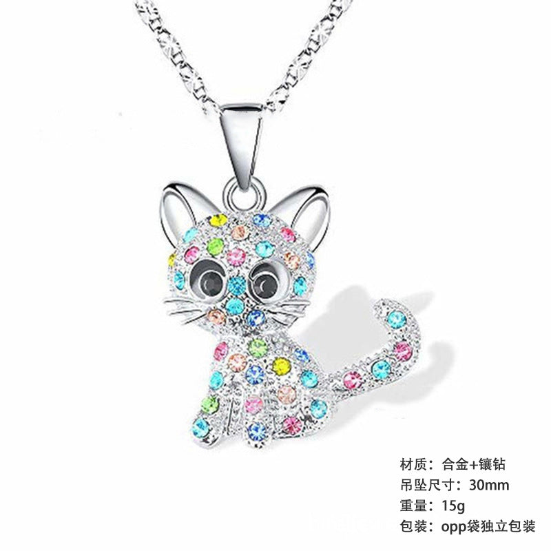 Wholesale  cute color cat diamond pendant simple jewelry  necklace