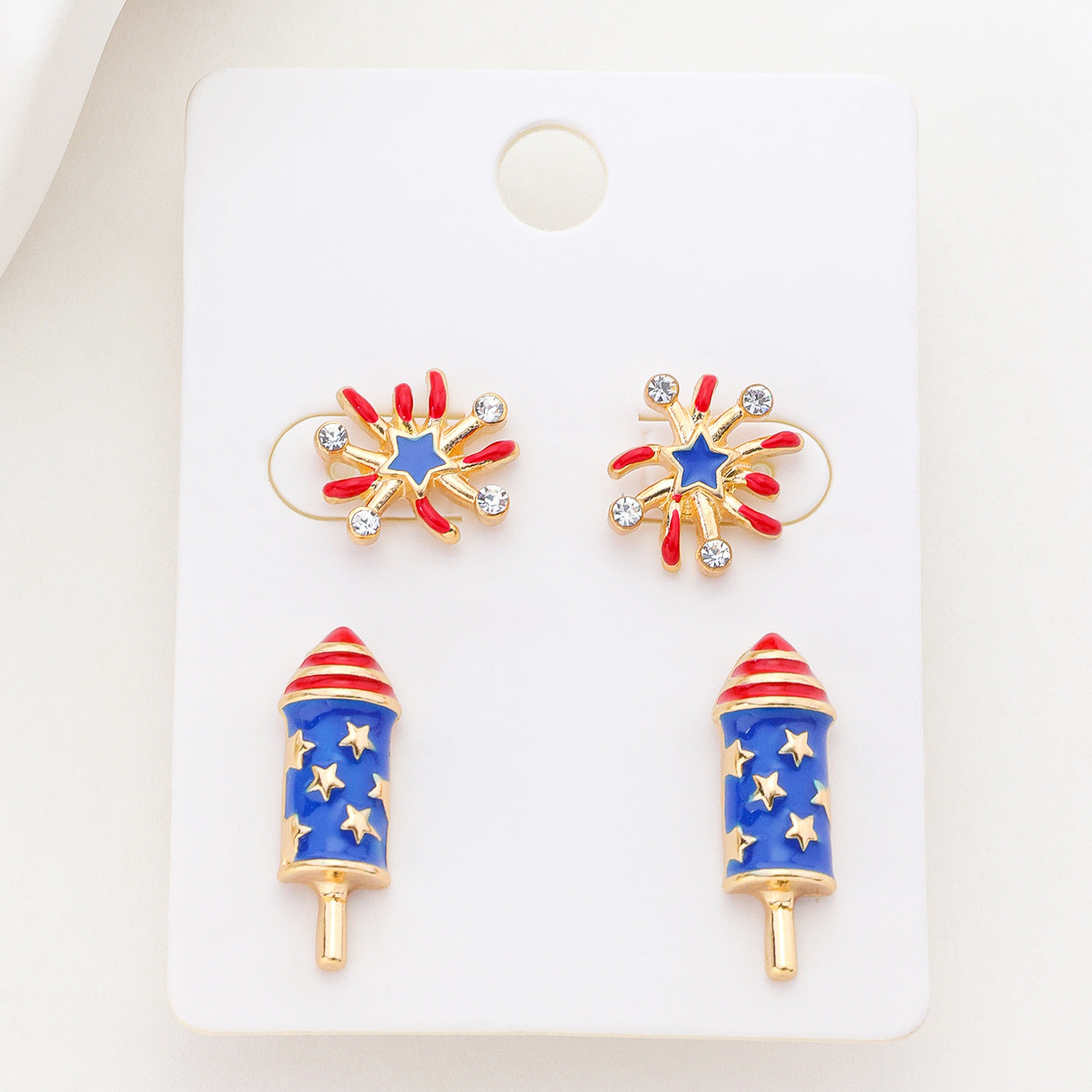 Wholesale American Star and Stripe Retro Oil-Drip Earrings Fashion Accessory Gift for Women