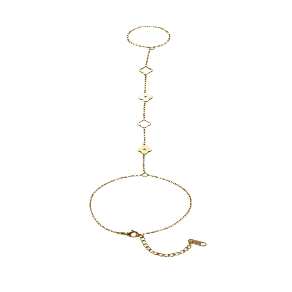 Wholesale Gold Plated Stainless Steel Four Leaf Clover Bracelet Finger Chain Stylish Jewelry Accessory Gift