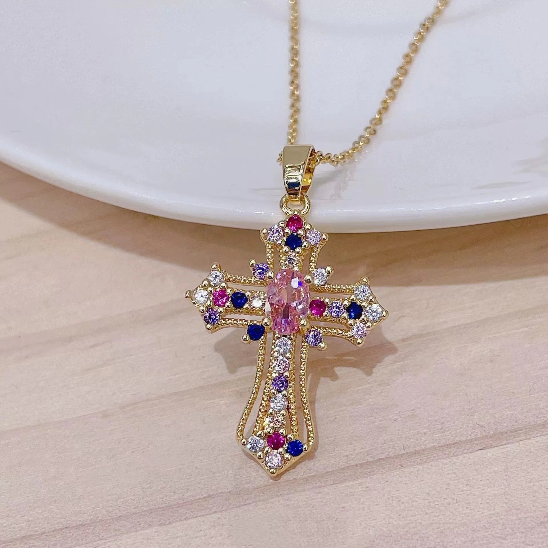 Wholesale Vintage Punk Cross Necklace Zirconia Choker Necklace Luxury Necklaces ACC-NE-Shiy002