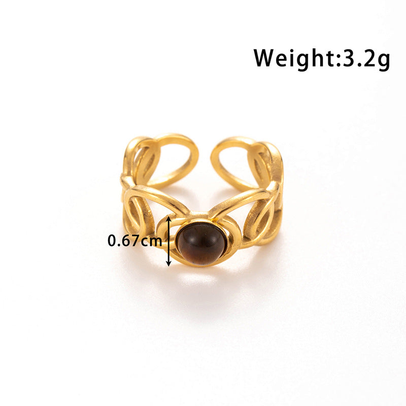 Wholesale  titanium steel light luxury   line wide  turquoise opening adjustable ring