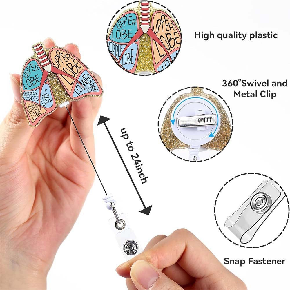 Wholesale Glitter Brain and Lung Human Organs Acrylic Retractable Clip Badge Keychain