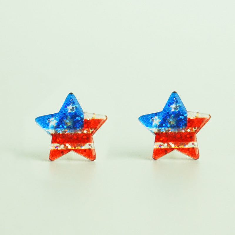 Wholesale 2 Pairs/pack American Independence Day Glitter Powder Flag Love Stars Acrylic Earrings ACC-ES-HY036