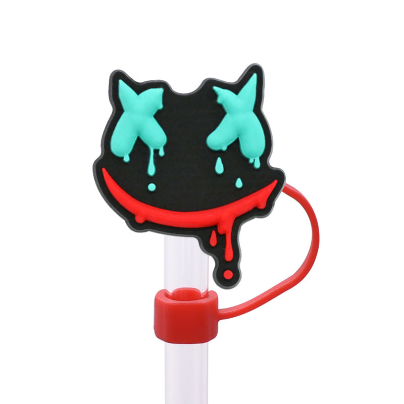 Wholesale Random 100pcs Horror Ghost 8/10mm PVC Soft Straw Tube Cap