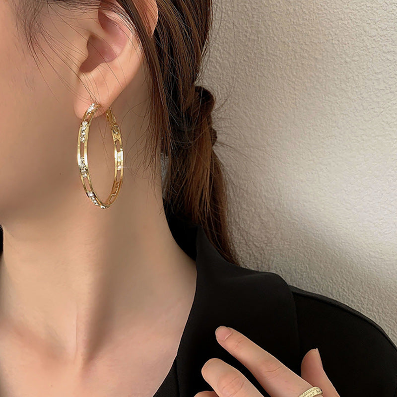 Wholesale Silver Needle  Diamond Circle Ear Ring  Earrings