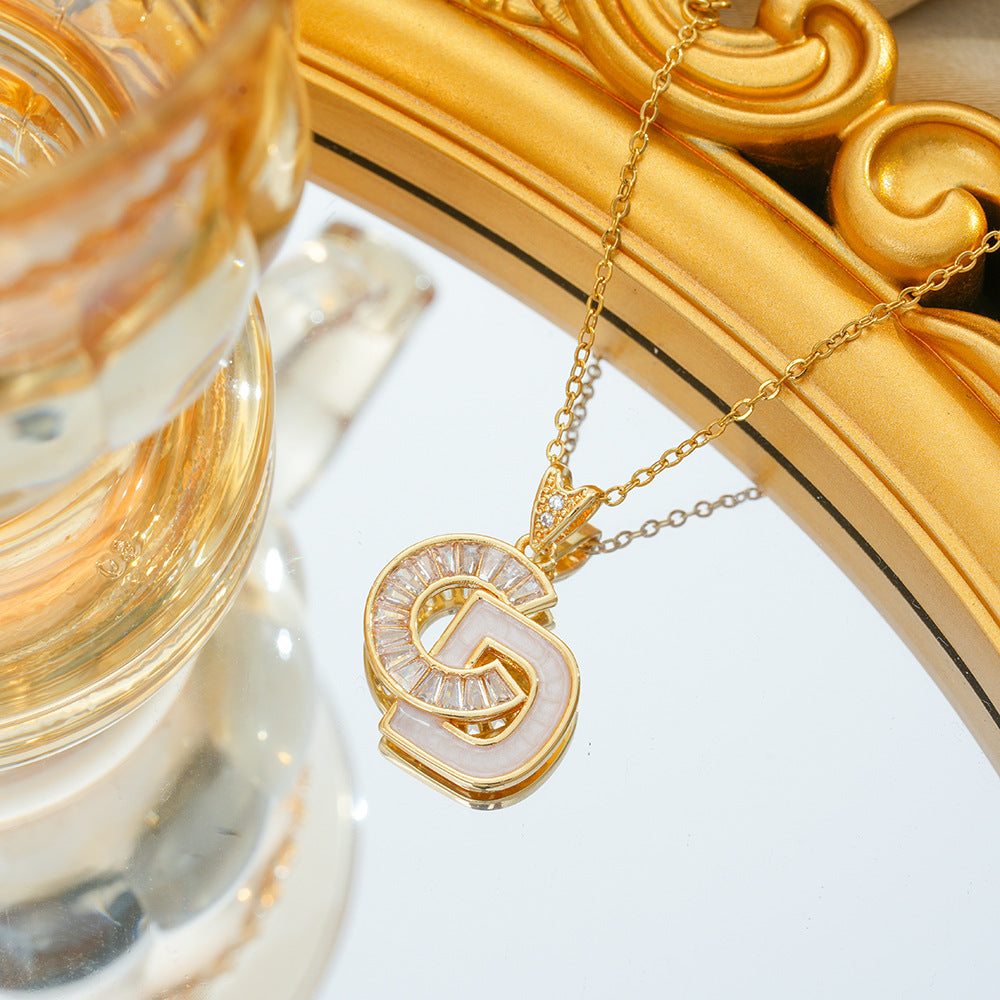 Wholesale Titanium Steel Alphabet Letter Zircon Earring &  Necklace Set for Women Jewelry Accessory